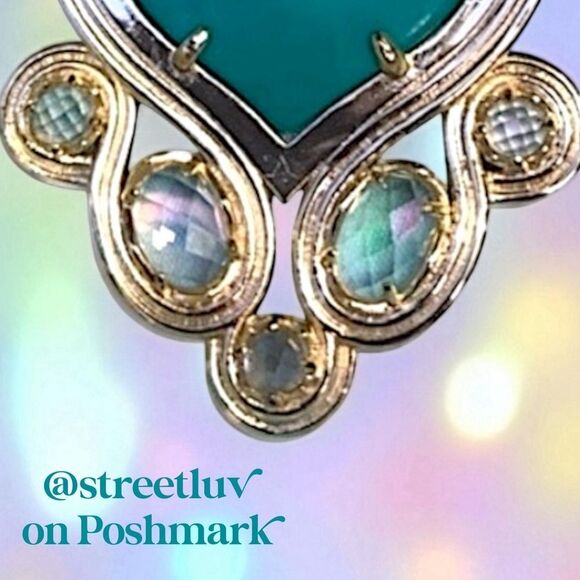 NWT Kendra Scott Teresa Pendant Necklace Gold Teal - Picture 2 of 7